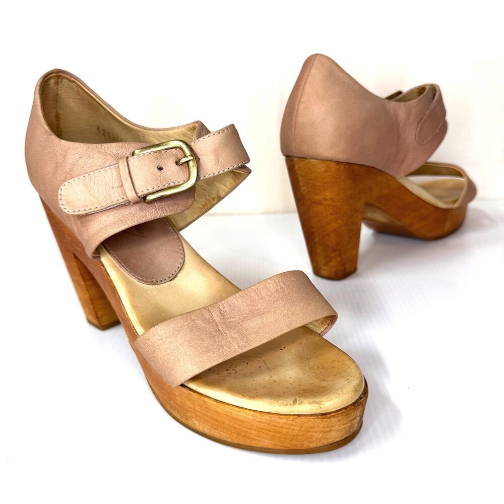 RACHEL COMEY Platform Sandals Size 9 Leather Wood Boho‎ Bohemian Festival Casual